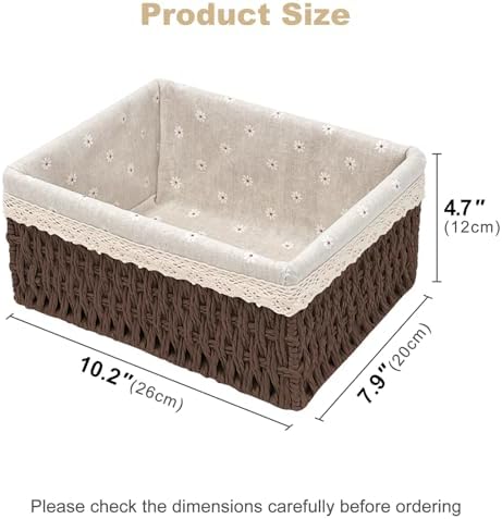 Large Wicker Storage Basket with Liner, Hand-Woven Paper Rope Rattan Organizer Bin for Pantry, Countertop, Bathroom, Bedroom, Shelves (Dark-Brown, L) - Image 2