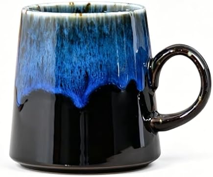 15oz Japanese style Handmade Ceramic Coffee Mug - Unique Pottery tea cup, Lead-free Artisanal stoneware ceramic tea mug, Dishwasher & Microwave Safe Coffee cup for office and home, Blue and Black by Unknown