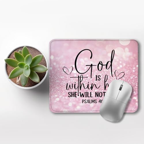 Pink Christian Mouse Pad, God is Within Her She Will Not Fall Bible Verse Mouse Pad for Wireless Mouse Computers Laptop Pink Desk Accessories, Christian Gifts for Women, 9.5x7.9 Inch - Image 3