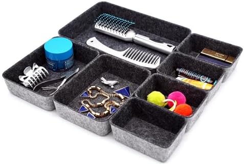 Welaxy 7pc Shallow Felt Desk Drawer Organizers Trays Charcoal Storage Bins - Image 4
