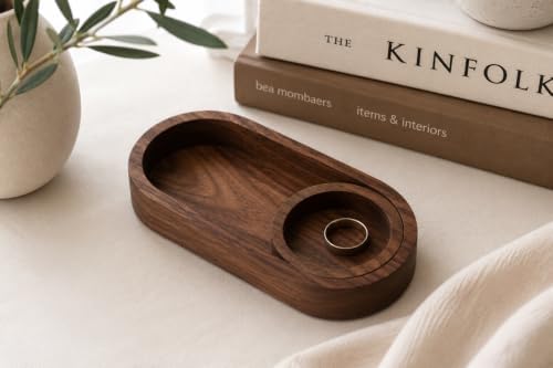Black Walnut Oval Tray with Removable Round Dish – Solid Wood Jewelry Organizer, Ring Holder, Desk Valet, Minimalist Catchall Tray Set - Image 2