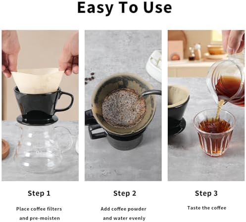 Mongdio Pour Over Coffee Maker, Ceramic Pour Over Dripper, Coffee Pour Over with 3 Holes Flat Bottom, Coffee Accessories for Home, Size 02 Black - Image 4