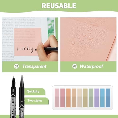 Jutom 39 Pcs Aesthetic Book Annotation Kit Highlighter with Pencil Case Bag Gel Pen Transparent Sticky Note Taking Bible Study College School Supplies (Green,Minimalist Style) - Image 6