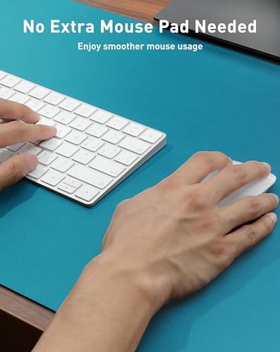 Aothia Faux Leather Desk Mat - Large Mouse Pad, Non-Slip PU Leather Blotter, Waterproof Writing Surface for Office and Home (Turquoise, 63" x 17") - Image 4