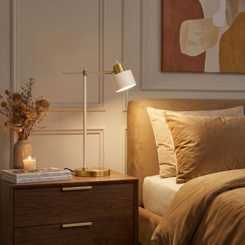 OYEARS 22.2" Modern Desk Lamp, Metal Table Lamp with LED Bulb, Adjustable Reading Lamps for Living Room, Mid Century Nightstand Lamp for Home Office, Industrial Bedside Lamps, Cream and Gold - Image 4