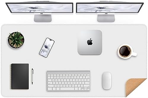 AFIING Cork Desk Mat 47" x 23.6", Dual-Sided Natural Cork & PU Leather Desk Pad, Non-Slip Waterproof Large Mouse Pad for Office, Home & Gaming (White) by AFIING