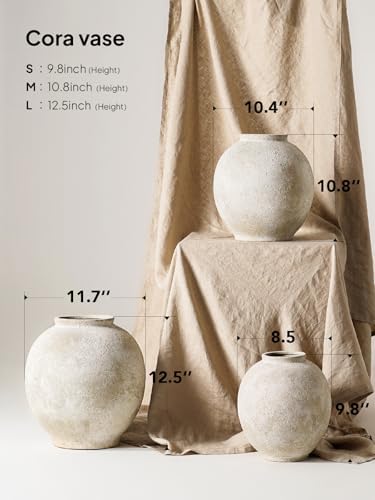 Large White Ceramic Vase - 9.8 Inch Rustic Farmhouse Flower Vase for Home Decor, Minimalist Tall Vases for Living Room, Table, Bathroom, Holiday & Weddings (Sandstone Yellow) - Image 3