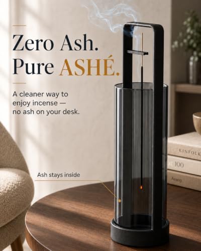 Incense Holder with Ash Catcher – Upside Down Incense Burner, Windproof Glass No Mess Heavy Metal Base, Anti-Ash Incense Holder for Sticks, Minimalist Desk Decor for Home Meditation Yoga (Black) - Image 2