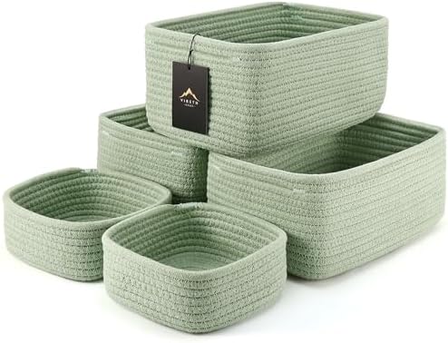 5-Pack Small Woven Rope Storage Baskets, 2 Sizes Organizer Bins by Unknown