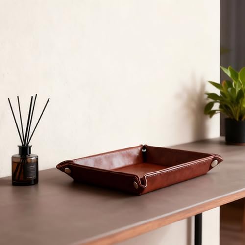 Leather Valet Tray Organizer, Catchall Tray, Desktop Storage for Keys, Coins, Wallet, Phone, Jewelry | Multi-Use Entryway Table, Desk & Nightstand Storage for Men & Women (Maroon) - Image 6