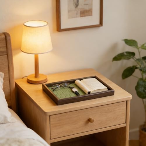 Wooden Valet Tray with Leather Base, Green - Image 5
