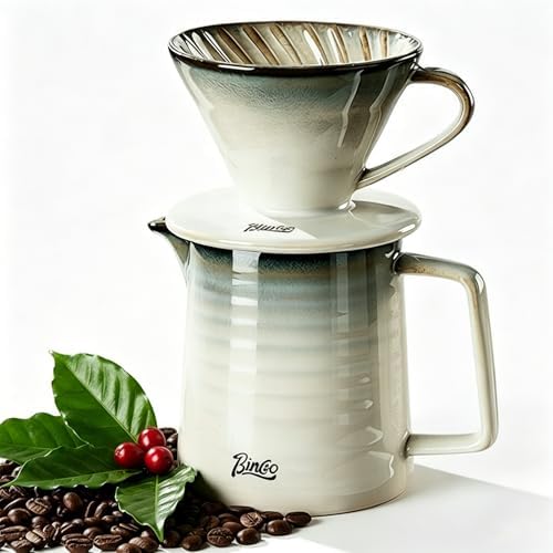 Bincoo Pour Over Coffee Maker&Dripper, Style Cone Filter + 450ml Ceramic Coffee Server, Manual Coffee Brewer Set, Reusable Coffee Filter Holder, Great Gift for Coffee Enthusiasts by Bincoo