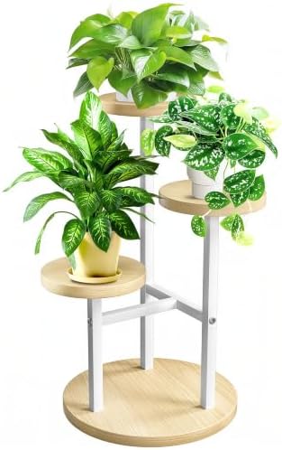 GEEBOBO 3 Tier Plant Stand Indoor, Metal Wood Plant Stands For Indoor Plants Multiple, Corner Tiered Flower Plants Shelf Stand for Living Room Bedroom, White by GEEBOBO