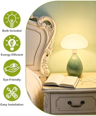 Lightdot Mushroom Table Lamp Mid Century Modern Lamp Green Ceramic Base - Image 5