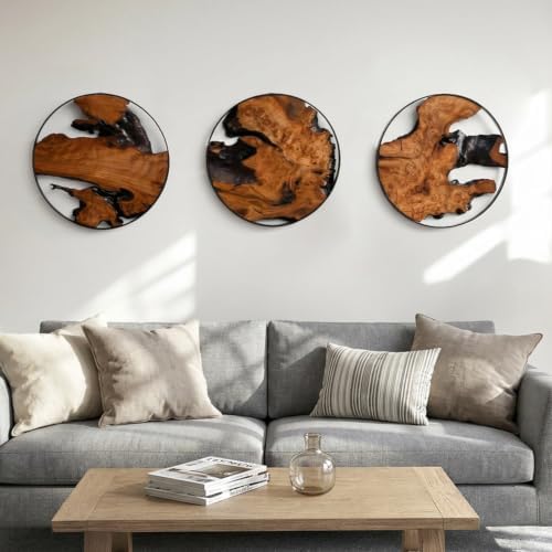 WELLAND 3-Piece Round Cedar Wood & Metal Wall Decor Set - Image 2
