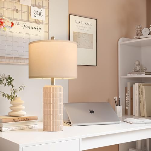 PoKat 23" Pink Ceramic Table Lamps Set of 2, Modern Bedroom Lamps for Girls Room, Bedside Lamps for Night Stands, Cute Lamps for Living Room Decor, Nightstands Desk Lamp, Pink - Image 4