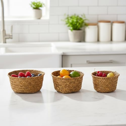 6 Set Small Seagrass Storage Baskets, Natural Woven for Farmhouse Kitchen - Image 6
