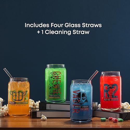 JoyJolt Star Wars Now Playing Collection Tumblers, 16.9oz Classic Can Shape Glass Tumbler Set of 4 w/Glass Straws - Image 6