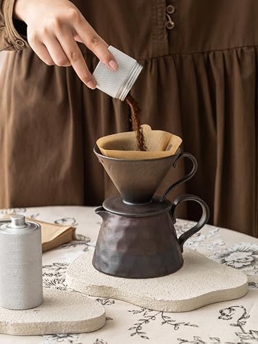 Pour Over Coffee Maker,Ceramic Coffee Maker With 40 pcs Paper Filter，15oz/450ml Ceramic Pour Over Coffee Dripper (Retro gold) - Image 4