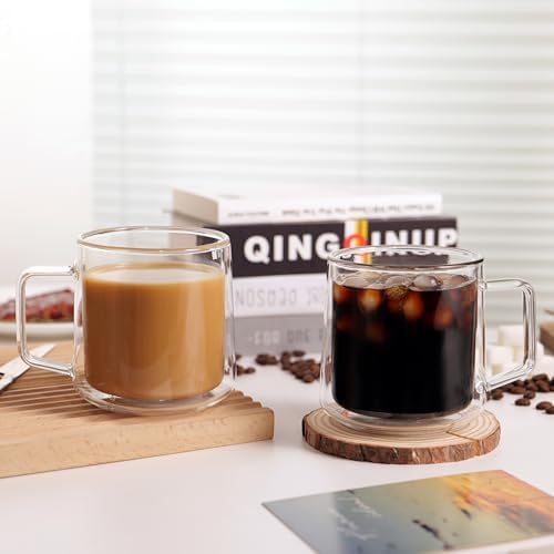 CNGLASS 15oz(4-pack) Double Walled Glass Coffee Mugs,Large Insulated Glass Mugs with Handle,Clear Coffee Cups for Espresso,Latte,Cappuccino,Tea - Image 5