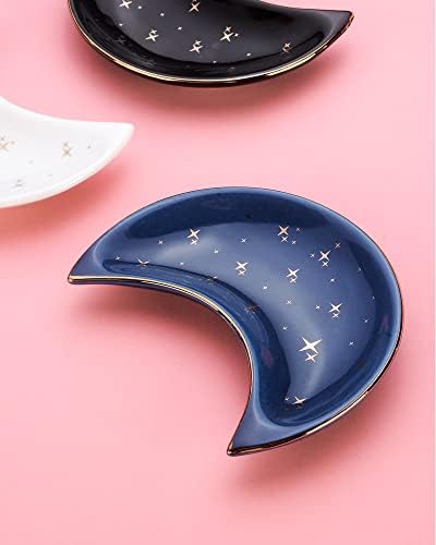 JAMEND CLXP Moon Shape Jewelry Tray, Engagement Ring Tray, Blue Ring Dish for Women in Vanity Bathroom. Decorative Trinket Tray for Organizing Necklace Earrings, Ceramic. - Image 5