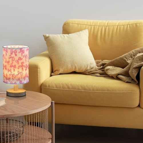Fustylead Cute Pink Ribbon Bows Table Lamp for Bedroom USB Port Lamps Small Accent Table Lamp Nightstand Lamp Sturdy Linen Shade Wooden Base Decorative Lamps for Bedside Reading|Kids|Dorm|Home - Image 2