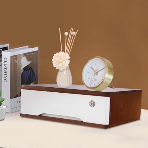 Wooden Desktop Storage Box with Lockable Drawers, Flat File Cabinet Drawer Desktop Storage Box, Countertop Storage Cabinet for Office Home Toiletries Supplies Vanity (walnut+white, 1 Drawer) - Image 6