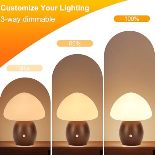 Mushroom Lamp with Touch Control Switch, Small Wooden Table Lamp with Glass Shade, 3 Way Dimmable Nightstand Lamp for Bedroom, G9 LED Bulb Included (Walnut Color&Opal White Glass Shade) - Image 3