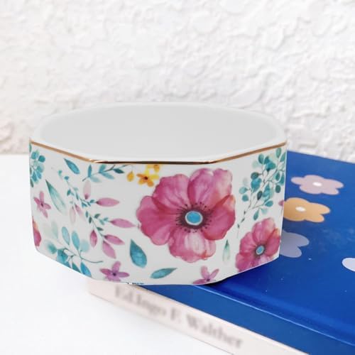 Ceramic Paper Clip Holder Gold Line Paper Clip Dispenser Organizer for Desk Cute Floral Pattern Office Binder Clip Holder Bobby Pin and Hair Clip Holder Gift for Office (Purple Red) - Image 2