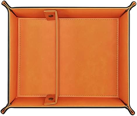 SITHON Valet Tray Desktop Storage Organizer, Removable 2 Compartments Catchall Tray Bedside Vanity Nightstand Caddy Holder Desk Storage Plate, Orange - Image 2