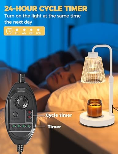 White Candle Warmer Lamp with 24h Cycle Timer, Dimmable Wax Melt Warmer - Image 4