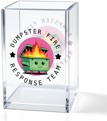 Dumpster Fire Response Team Acrylic Pencil Holder Cup, Funny Dumpster Fire Pen Holder Gifts For HR Nurse Women Men, Hilarious Gifts for Coworkers Team Members, Pencil Cup for Desk by QYUVK