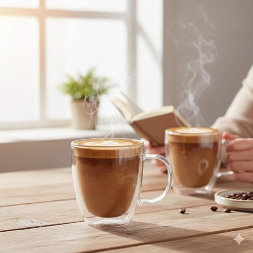 Set of 2 Double Wall Borosilicate Glass Mugs 12oz (360ml) – Insulated, Heat-Resistant, Dishwasher Safe Coffee and Tea Mug Set for Hot & Cold Beverages - Image 2