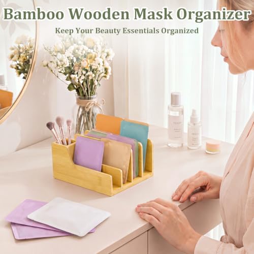 Novabright Bamnoo Wood Mail Organizer with Pen Holder, 5 Slot Desk File Organizer, Wooden Letter Sorter for Desk, Compact Desktop Document Holder for Home Office Storage Back to School - Image 5