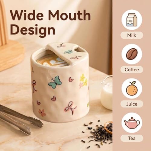 Novelty Ceramic Coffee Mug Designed to Look Like a Gift Box, 10oz Retro Hand-Painted Ceramic Travel Mug (White Bow) - Image 4