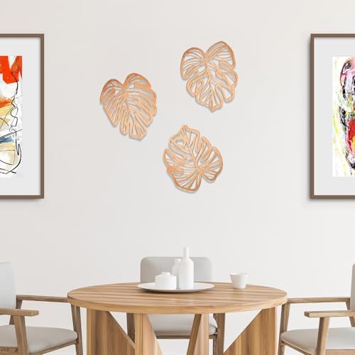 Palm Leaves Wood Wall Decor , 3Pcs Tropical Wall Art Jungle Decor, Wooden Natural Leaves Plant Wall Decor, Vintage Tropical Plant Plaque for Home Living Room Kitchen Bedroom Bathroom & Garden, Light Brown - Image 3