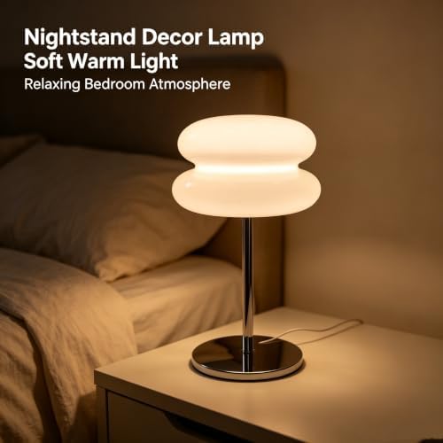 taotanra-Mushroom Bedside Table Lamp, Mid-Century Modern Bedroom Table Lamp, Retro Dimmable Bedside Lamp, Cute and Cool Home Decor (White) - Image 7