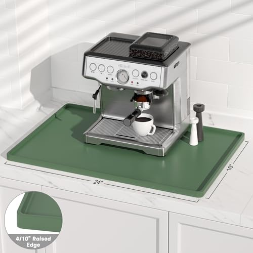 Rnivvi Silicone Coffee Mat, 16" x 24" Waterproof Raised Edge Coffee Bar Mats for Espresso Machine Station Accessories, Heat Resistant Dish Drying Pad for Kitchen Counter, Rubber Bar Decor Pad, Green - Image 3