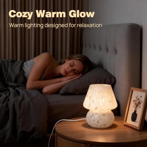 Small Mushroom Table Lamp for Bedside & Nightstand, Murano, White - Image 5