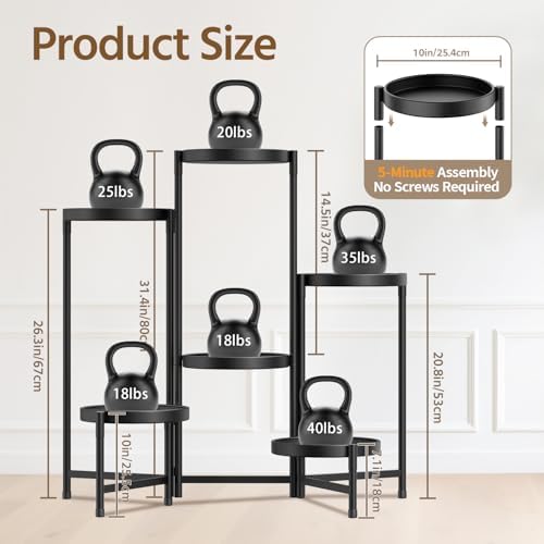 LASZOLA Plant Stand Indoor with 10 Inch Large Metal Tray, 6 Tier Black - Image 3