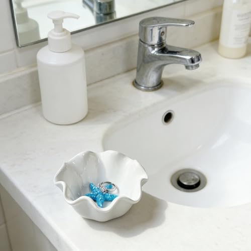 Jewelry Holder Dish Ceramic Flower Ring Dish Tray Decorative Starfish Trinket Dish Preppy Room Decor Coastal Jewelry Bowl Wedding Mother's Day Christmas Birthday Gifts for Women (Blue Starfish) - Image 6