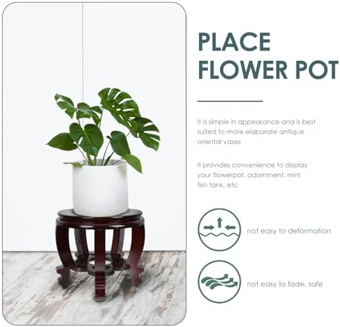 DOITOOL Large Plant Stool Wood Planter Stand Round Wooden Fish Tank Stand Oriental Style Indoor Plant Stand Wooden Display Base - Image 3
