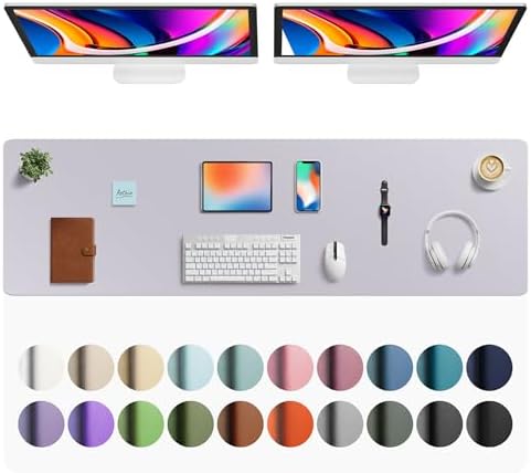 Aothia Faux Leather Desk Mat - Large Mouse Pad, Non-Slip PU Leather Blotter, Waterproof Writing Surface for Office and Home (Smoky Lavender, 63" x 17") by AothiaSimpleNaturalUnique