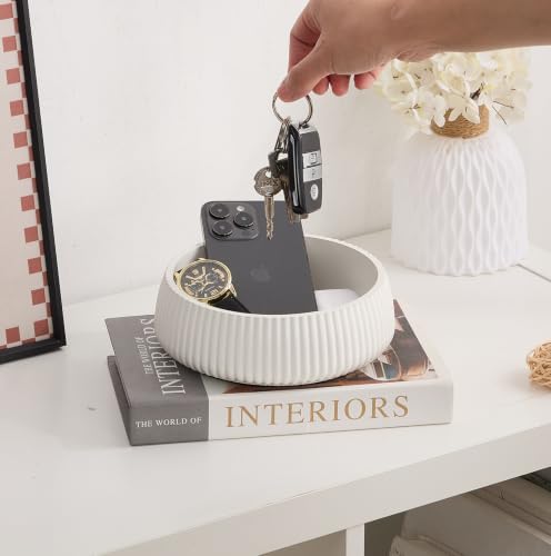 Concrete Key Bowl for Entryway Table, 7" Catchall Bowl for Keys,Ivory White - Image 4