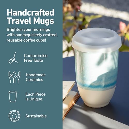 NOVA CERAMICS Travel Mug - Portable Coffee To Go Mug Microwave & Dishwasher Safe Coffee Cups Reusable - Gifts For Women Men Him Her 12oz - Lagoon - Image 2