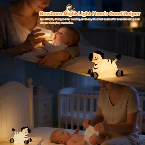 Zebra Silicone Night Light, Kawaii LED Cute Bedside Night Lights Dimmable Touch Control USB Rechargeable Squishy Lamp with Timer for Bedroom Animal Decor Adults Birthday Gifts Party Travel - Image 5