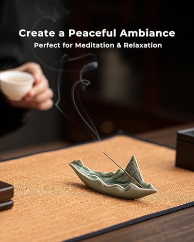 Zen Incense Stick Holder with Ash Catcher – Chinese Rivers & Mountains Landscape Ceramic Boat Incense Burner for Home, Spa, Meditation, Yoga - Image 3