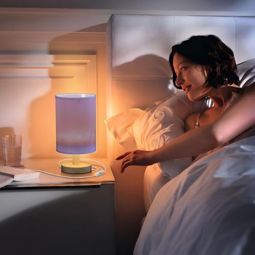 DOMIKING Slate Blue Pattern Bedside Table Lamp for Bedroom Small Lamps for Nightstand Lamp with Fabric Shade LED Desk Lamps for Living Room Office Dorm Home Nursery - Image 7