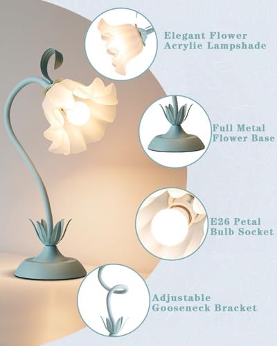 WERFOP Flower Table Lamp Cute Desk Lamp for Bedroom Home Decor (Blue) - Image 3