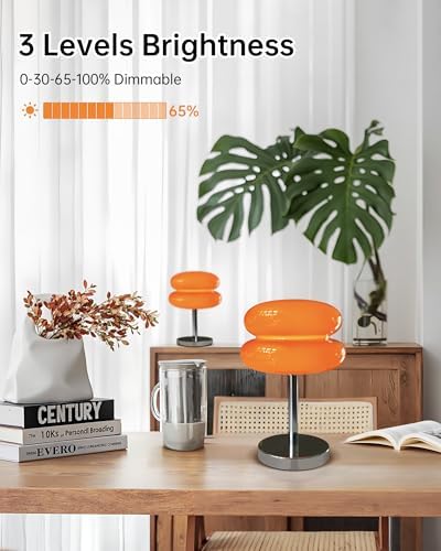 Cordless Orange Mushroom Lamp, Mid Century Modern Glass Lamp 6000mAh Rechargeable Small Table Lamps, Cute Cool Desk Lamps for Living Bedroom Nightstand Home Decor Aesthetic - Image 3